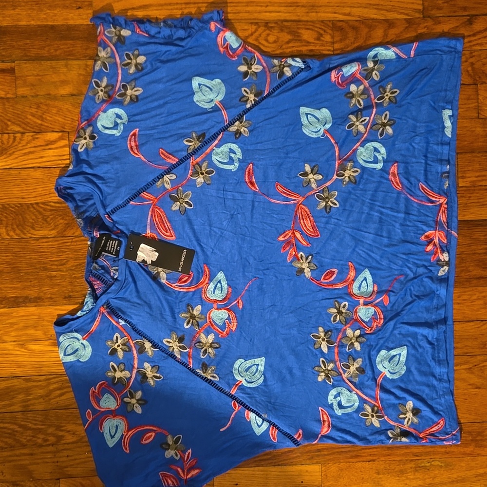 Blue Floral Print Shirt in Plus Size 2XL